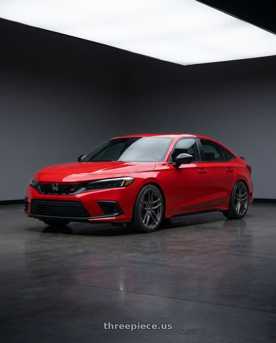 2026 Honda Civic Si Red with Vors LT53 5x114.3 18x8 +35 Gloss Gun Metal wheels