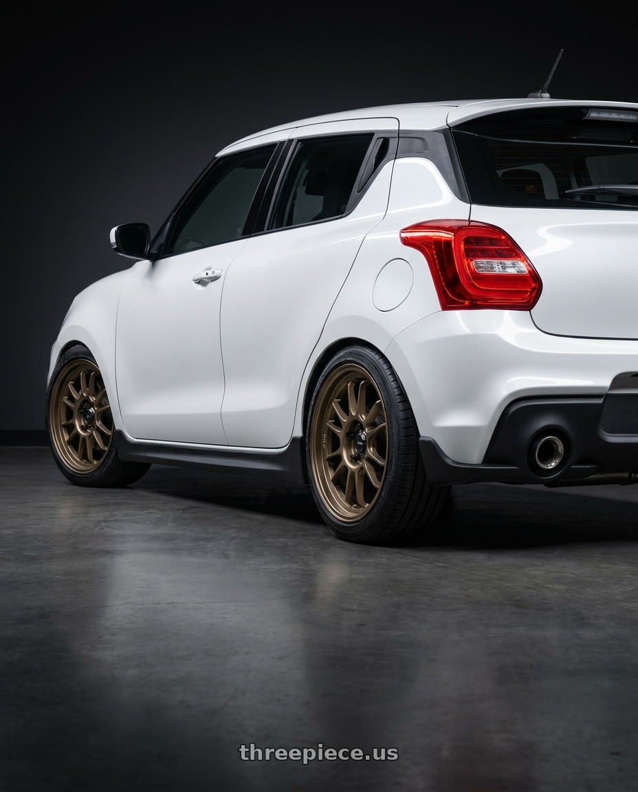 2024 Suzuki Swift Sport with Konig Hypergram 5x114.3 17x8+35 Race Bronze wheels rear three quarter view slight stretch tires