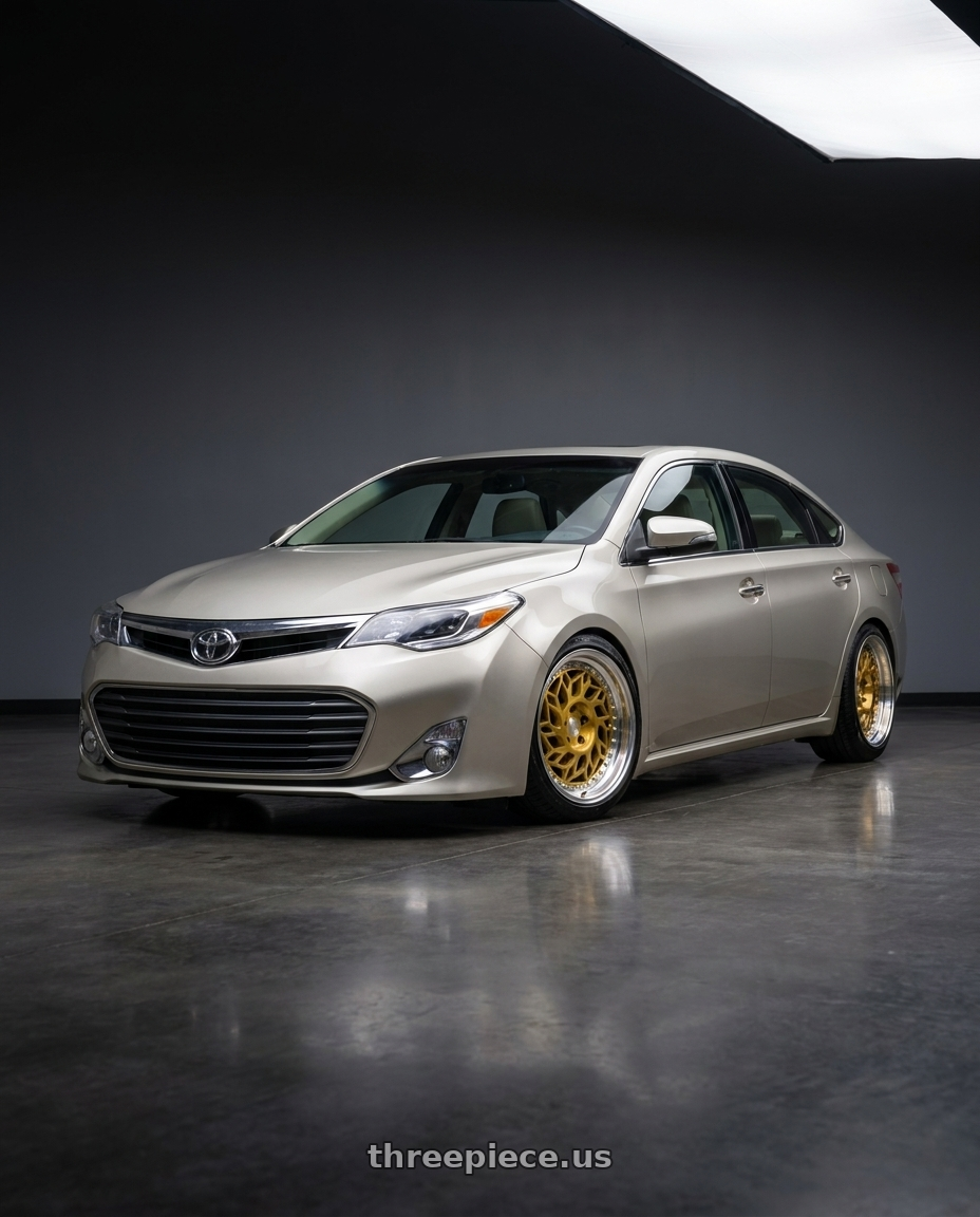 2013 toyota avalon with F1R R32 5x114.3 18x9.5 +35 Brushed Gold/Polish Lip wheels