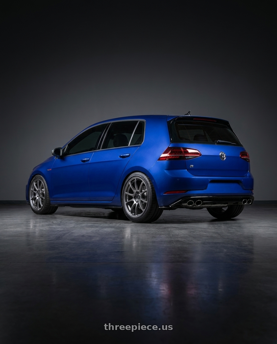2019 Volkswagen Golf R 7 with Enkei PF09 5x112 18x9+42 Dark Silver wheels rear three quarter view meaty tires