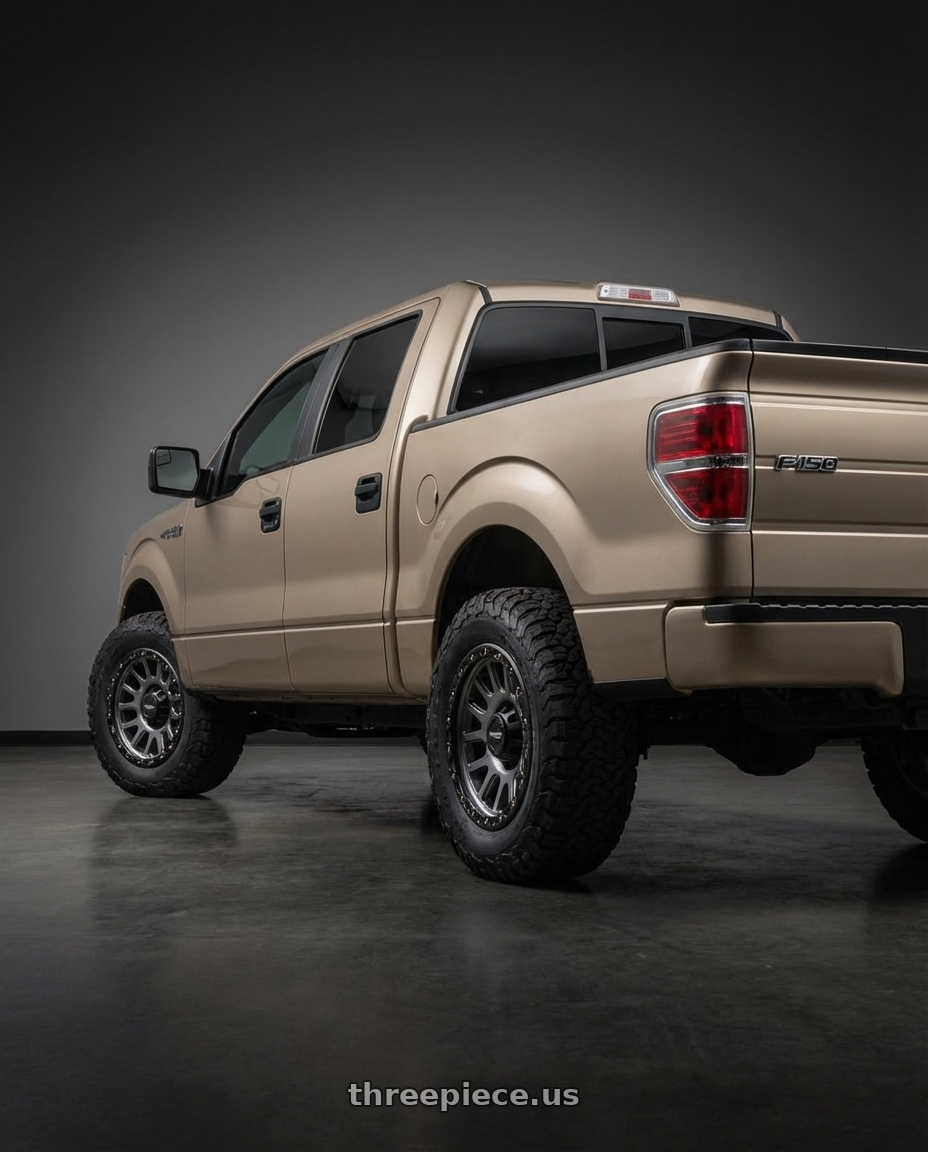 2013 Ford F-150 with Vision Off-Road 111 Nemesis 6x135 20x9+18 Gunmetal wheels rear three quarter view meaty tires