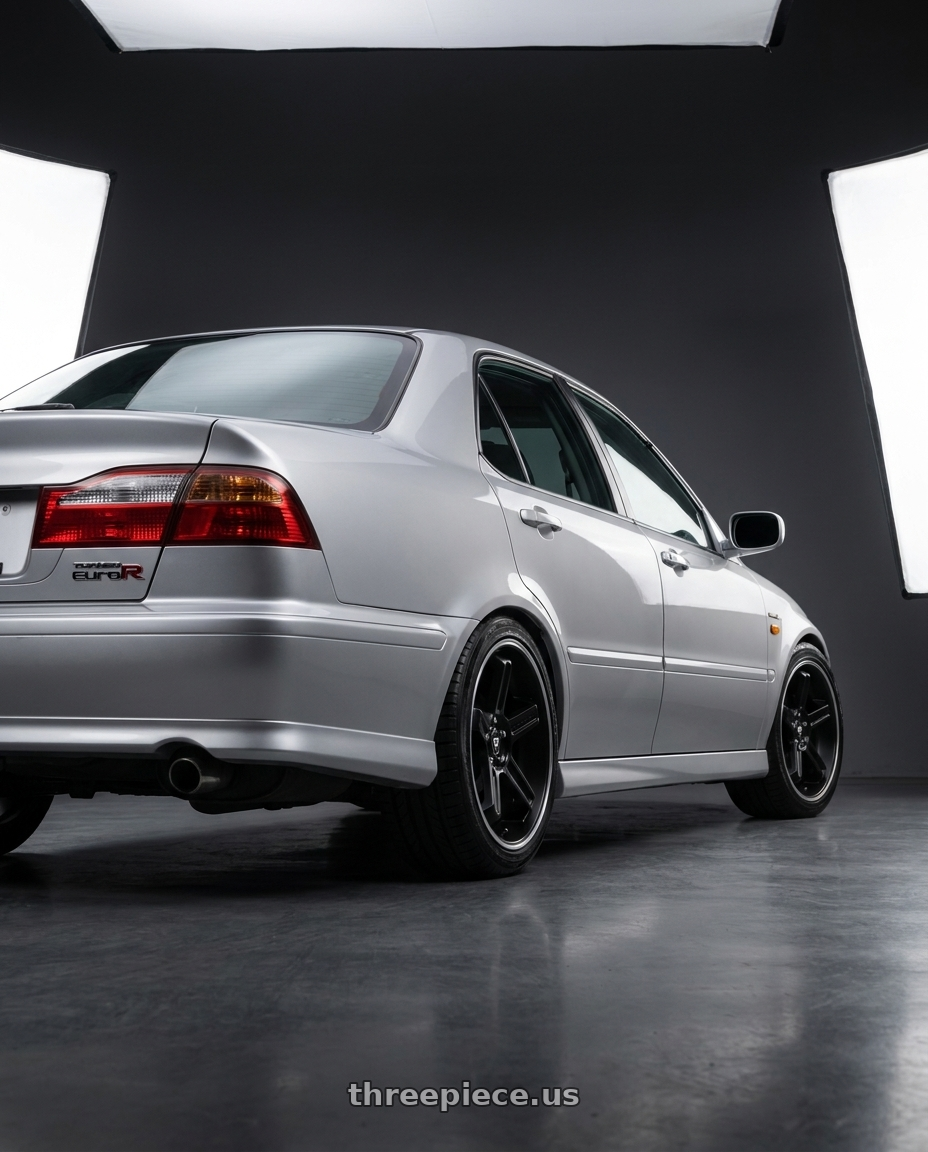 2000 Honda Torneo Euro R with Motegi MR122 4X100/4X114.3 18X9 +45 SATIN BLACK W/ MACHINED STRIPE wheels rear three quarter view square tires