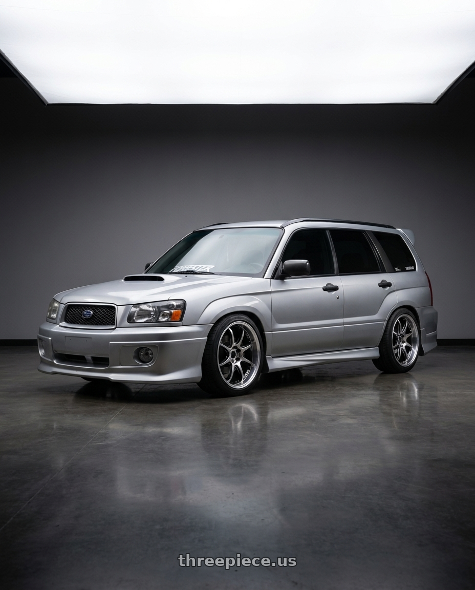 2003 Subaru Forester with Work Emotion D9r 5x100 18x7.5 +47 Gt Silver Rim Cut wheels