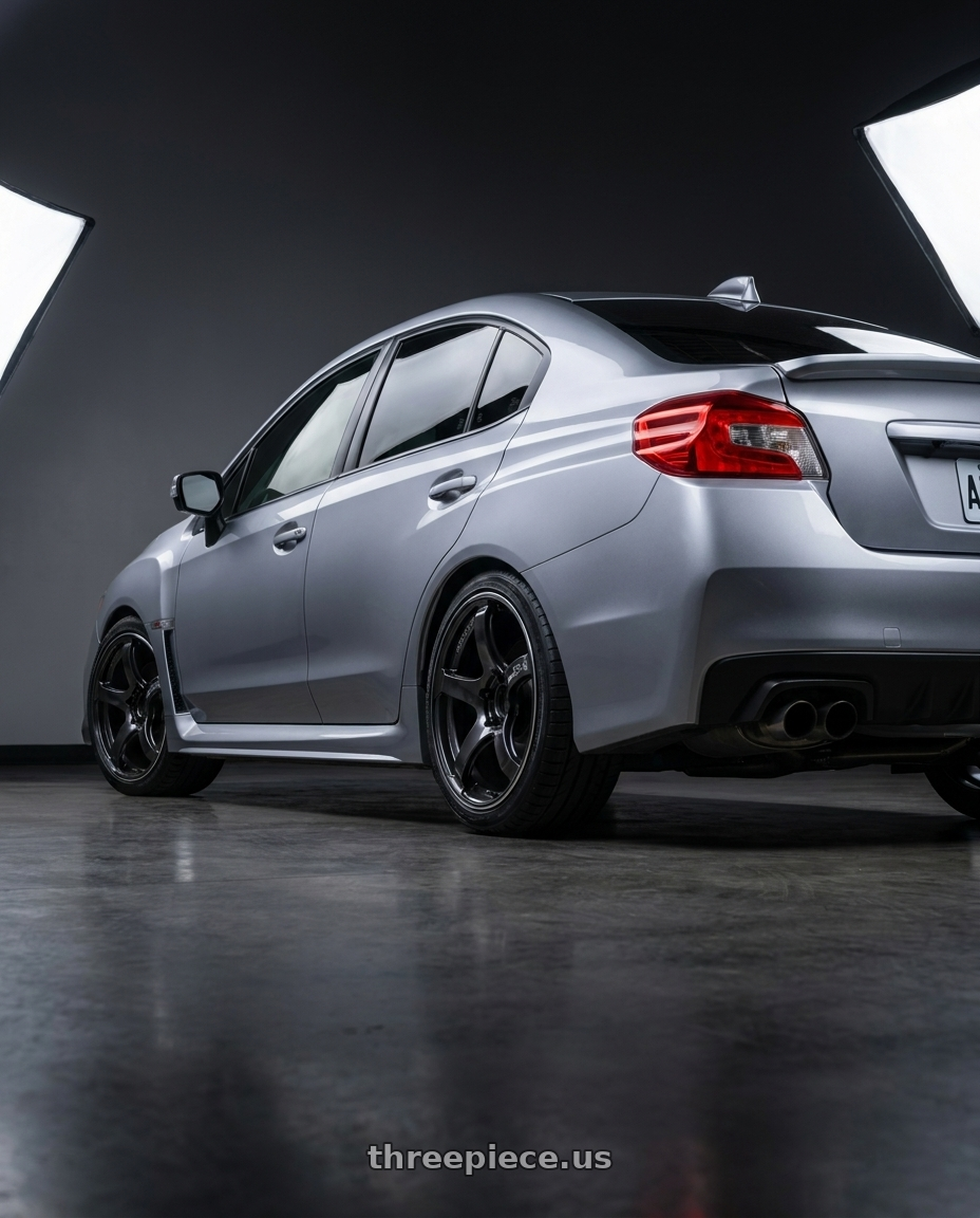 2018  SUBARU  WRX with Advan Racing TC4 5x114.3 18x8.5 +38 BLACK GUNMETALLIC & RING wheels rear three quarter view square tires