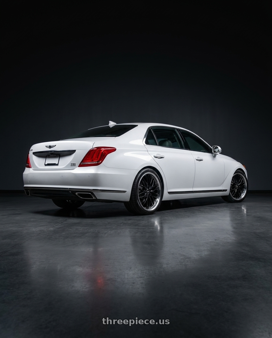 2018 genesis g90 ultimate with MRR GT1 5x114.3 20x10  +40 Black Machine Lip wheels rear three quarter view square tires