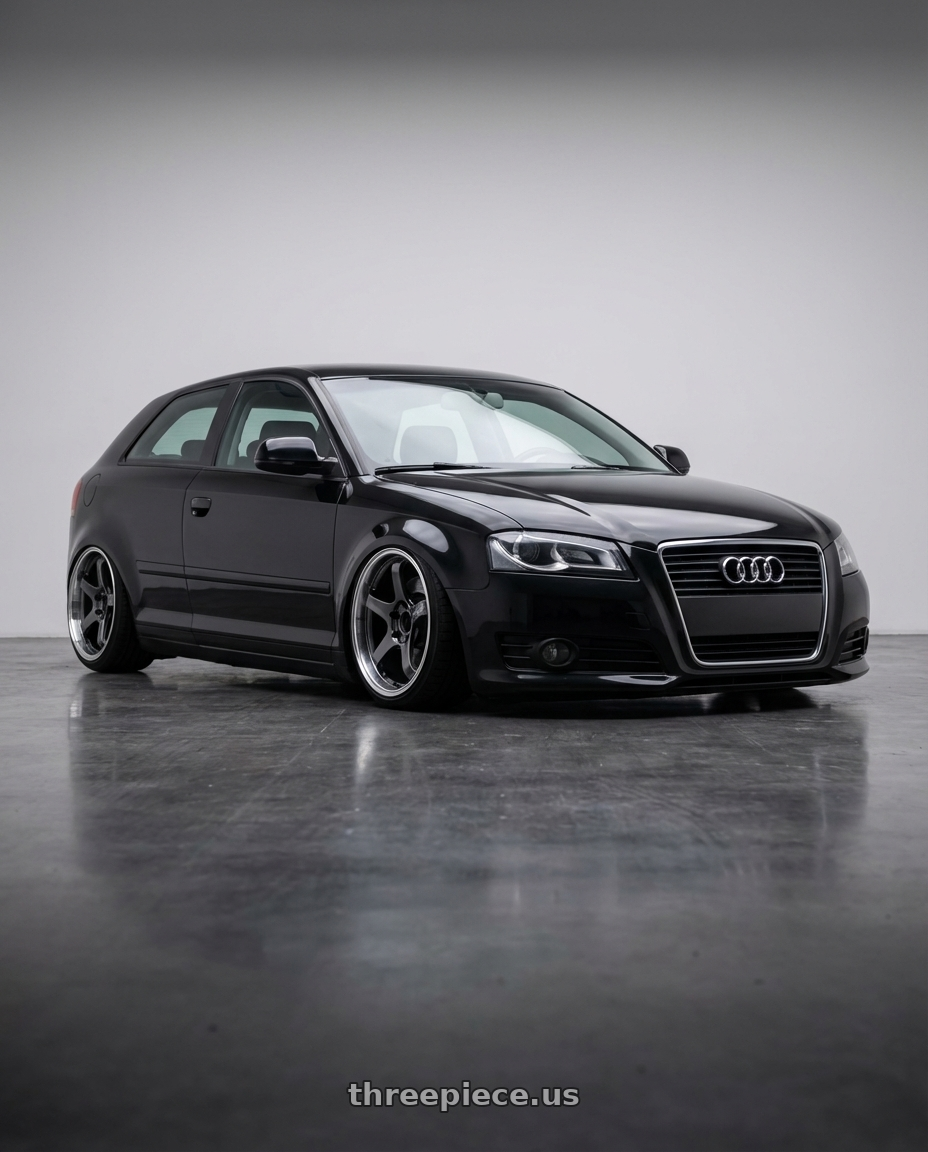 2012 Audi A3 8P with Advan Racing GT BEYOND 5x112 19x8.5 +45 MACHINING & HYPER PLATINUM BLACK wheels front three quarter view stanced stance
