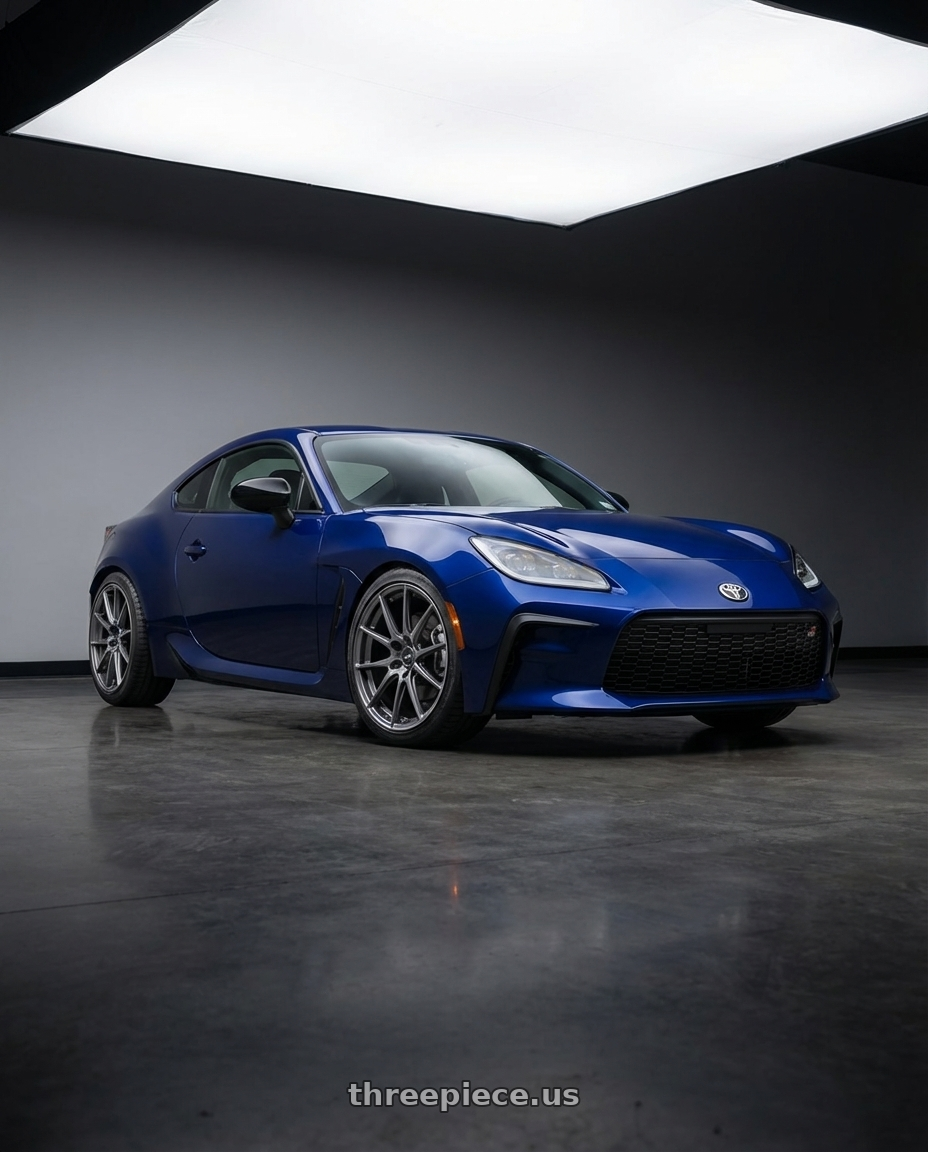 2023 Toyota GR86 base Tureno blue with Enkei TS-V 5x100 18x8.5+45 Storm Grey wheels