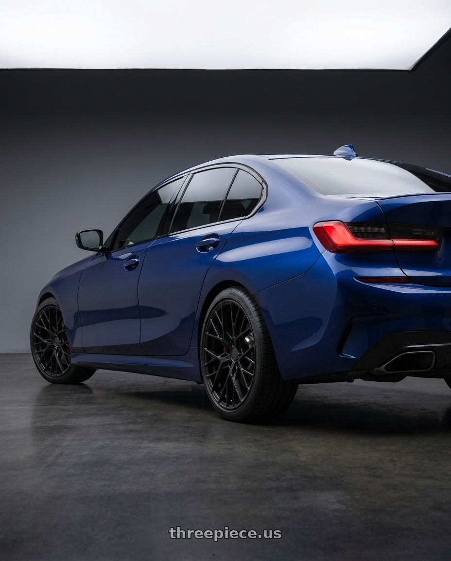 2022 BMW M340xi with TSW SEBRING 5X112 19X8.5 +42 MATTE BLACK wheels rear three quarter view square tires