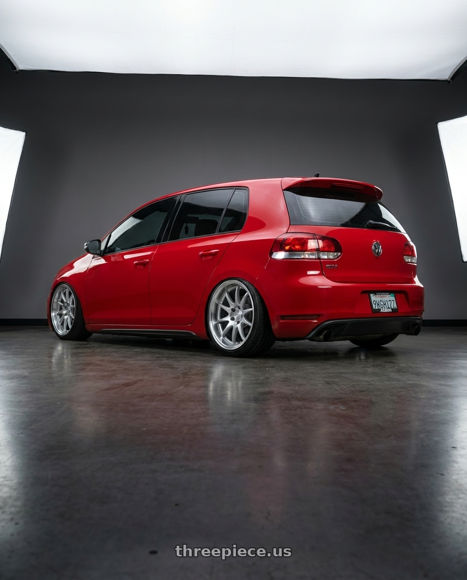 2012 Golf gti mk6  with Aodhan DS02 5x114.3 18x10.5+15 Silver w/Machined Face wheels rear three quarter view square tires