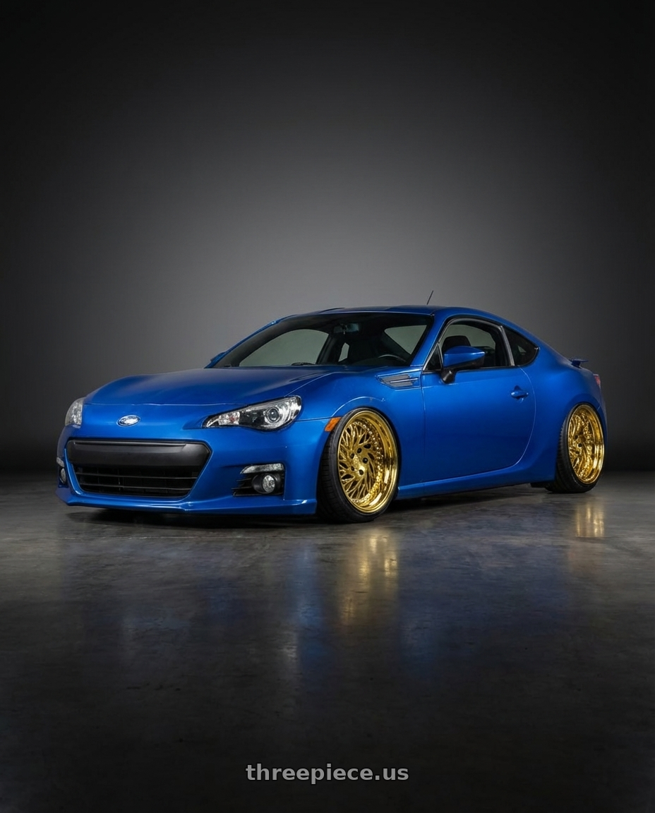 2017 Subaru BRZ with Aodhan DS03 5x100 18x9.5 +35 Gold Vacuum w/ Chrome Rivets wheels