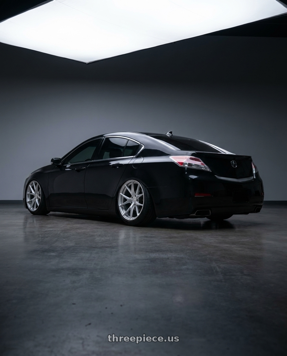 2014 Acura tl with Aodhan AFF7 5x120 19x8.5+35 Gloss Silver Machined Face wheels rear three quarter view meaty tires