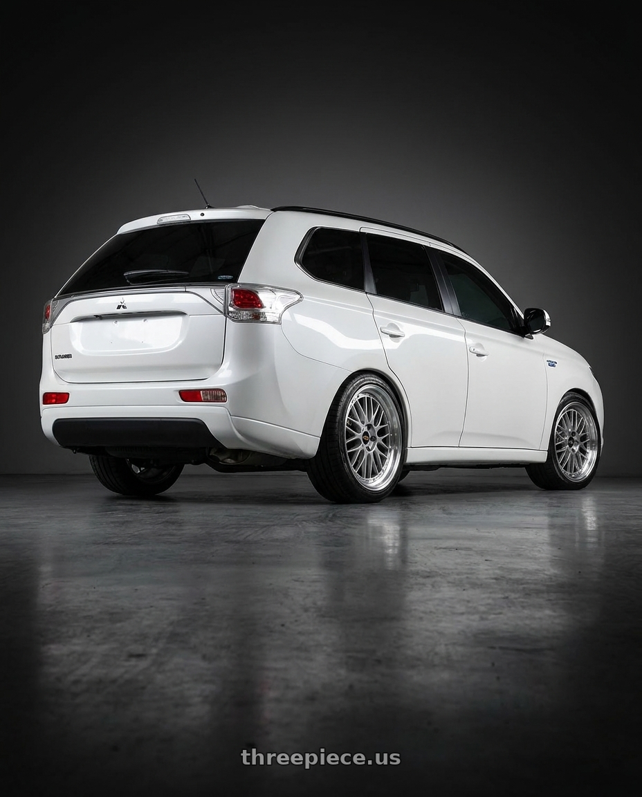 2015 mitsubishi outlander white color with BBS LM 5x114.3 20x9.0+40 Diamond Silver wheels rear three quarter view slight stretch tires