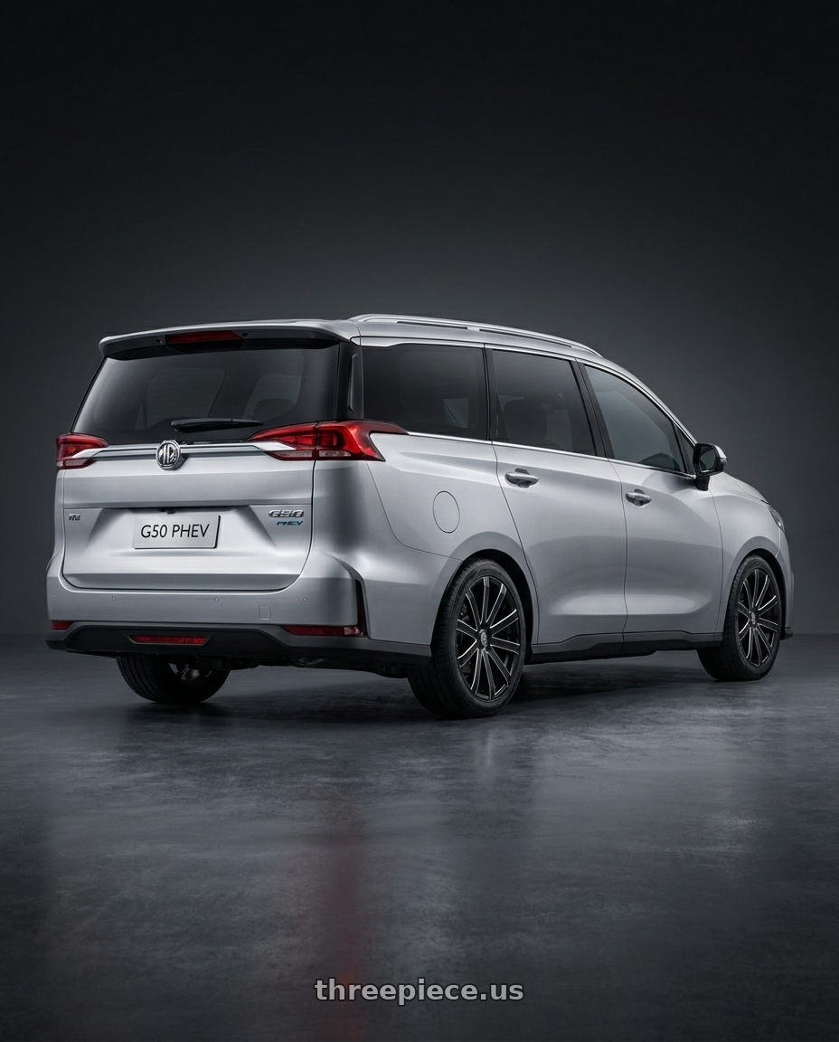 2026 MG G50 PHEV with VELOCITY 12 5X114.3 18x8 +35 BLACK AND MILLED wheels rear three quarter view square tires