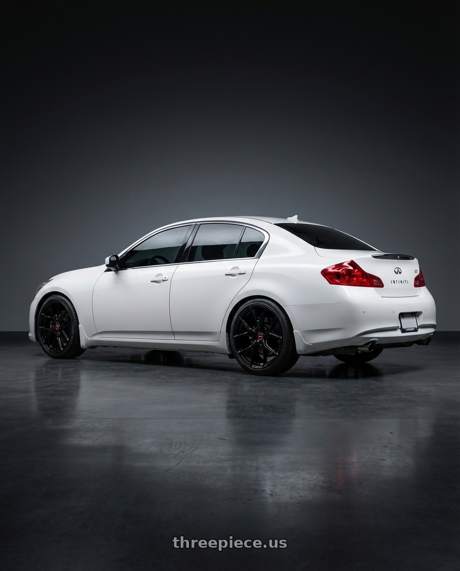 2012 Infiniti G37 with Vossen HF-5 19x8.5 / 5x114.3 / ET32 / Flat Face / 73.1 - Gloss Black Wheel - HF5-9N60 wheels rear three quarter view square tires