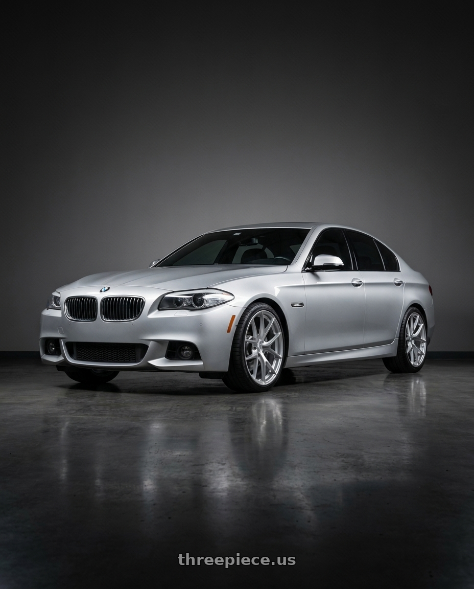2014 BMW 535i xDrive with Aodhan AFF7 5x120 20x9+30 Gloss Silver Machined Face wheels front three quarter view stock stance