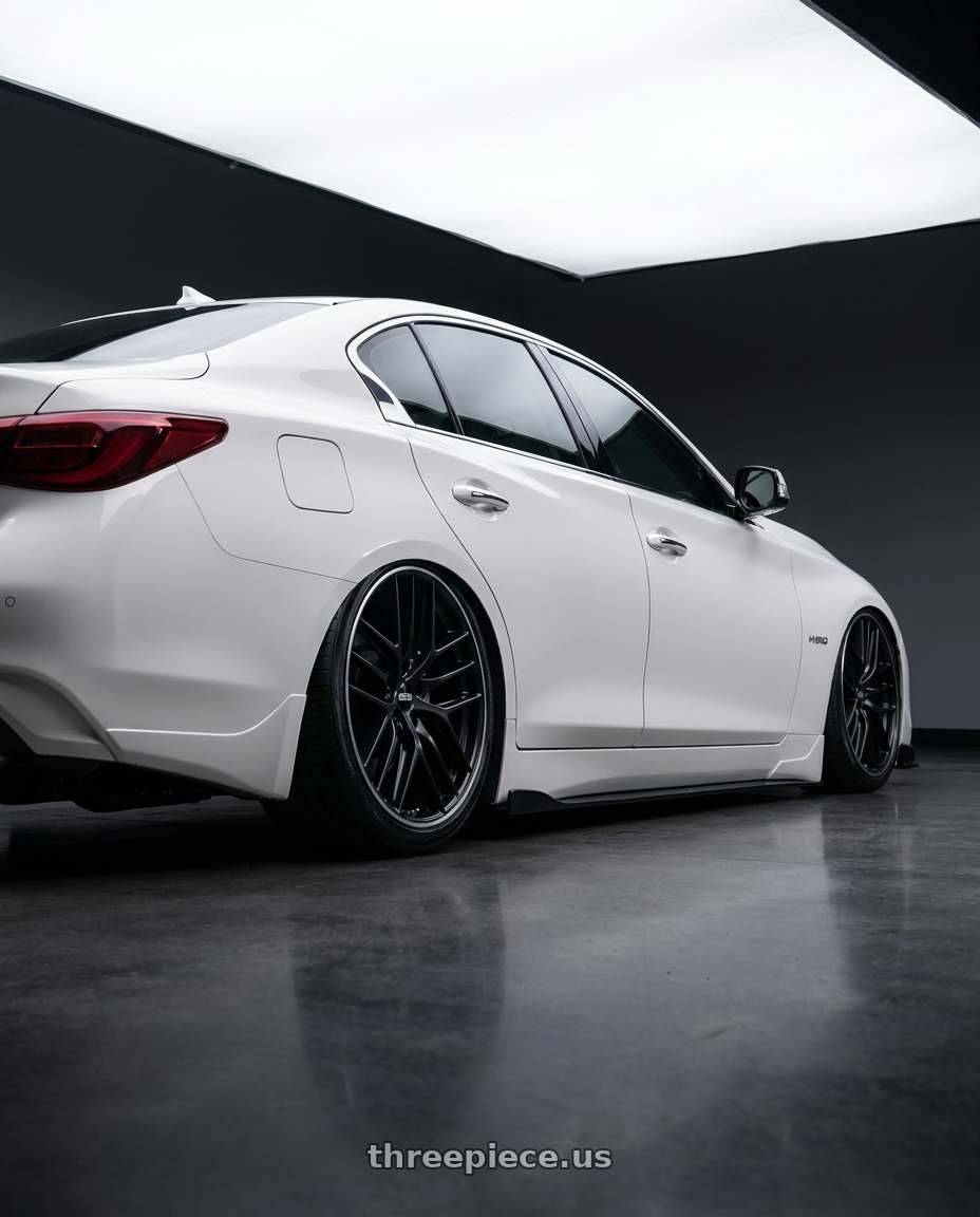 2020 Infiniti Q50 with BBS CC-R 5x114.3 20x9.0+32 Satin Black wheels rear three quarter view slight stretch tires