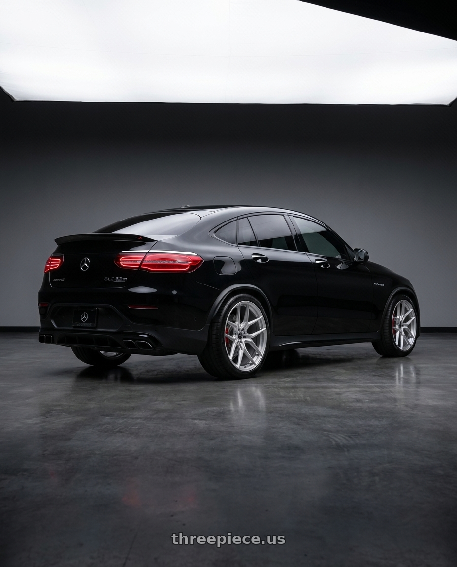 2021 mercedes glc63s with MV Forged MVF5 5x112 21x9 +30 Diamond Silver wheels rear three quarter view square tires