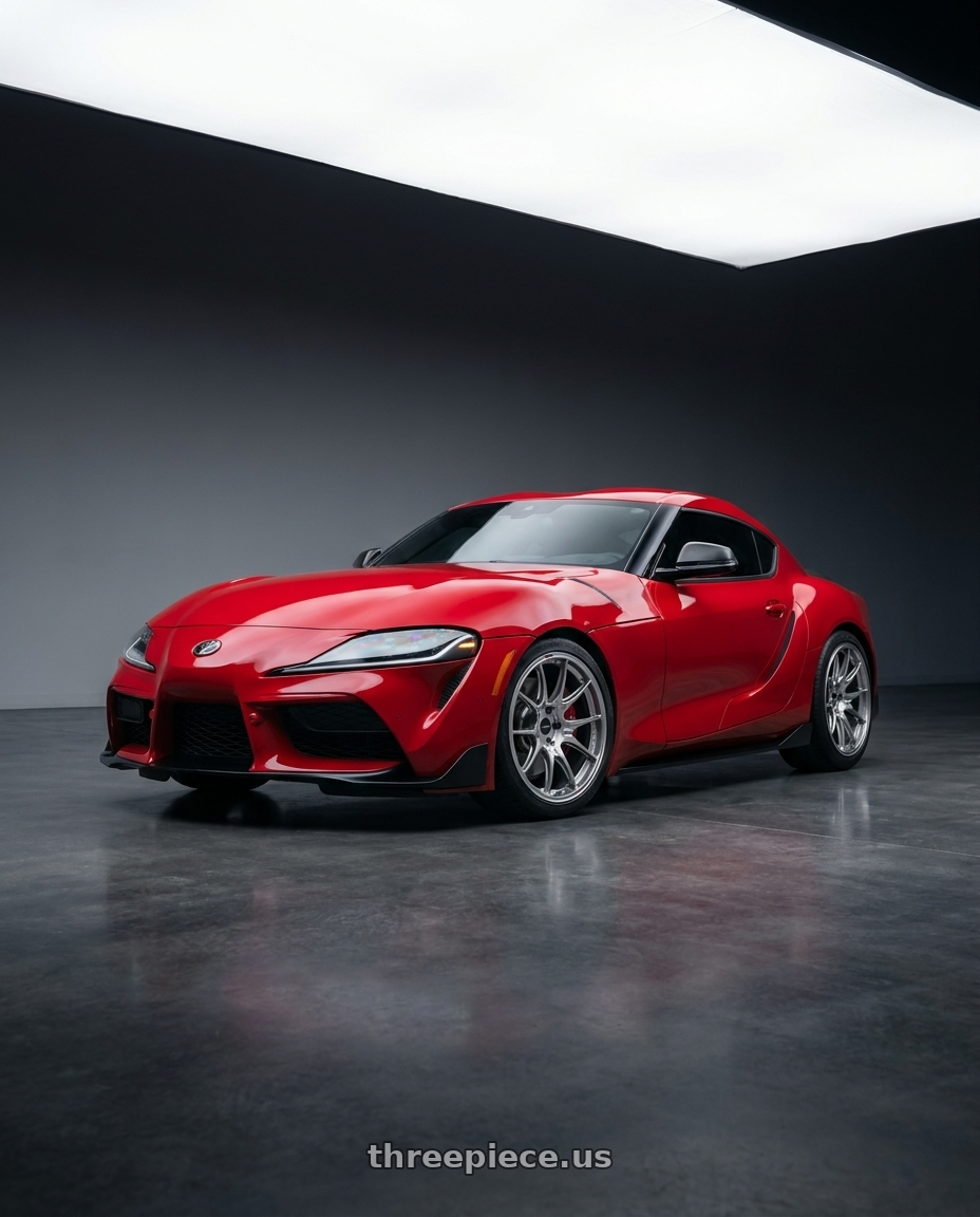 2025 toyota a90 supra red with Enkei GTC02 5x112 19x9.5+27 Hyper Silver wheels