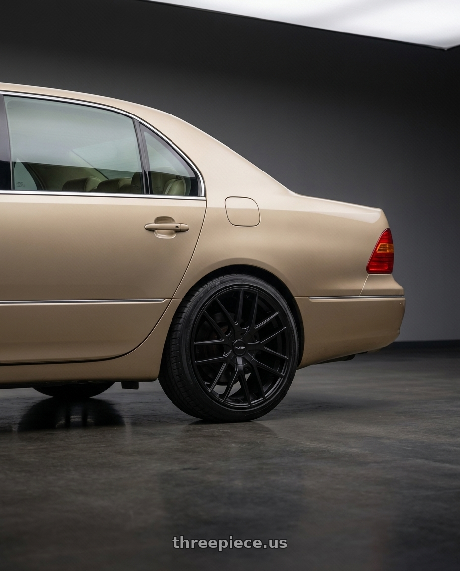 2001 Lexus LS430 Base Mystic with TOUREN TR60 3260 5x108/5x114.3 19x8.5 +40 MATTE BLACK wheels rear three quarter view slight stretch tires