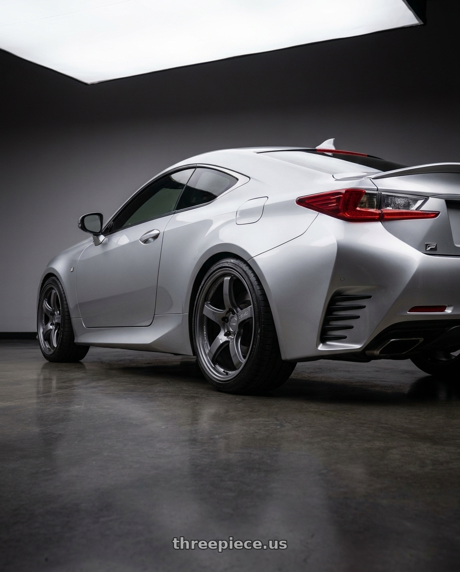 2016 Lexus RC 350 F Sport with Gram Lights 57CR 5x114.3 19x9.5 +35 GLOSSY GRAY wheels rear three quarter view square tires