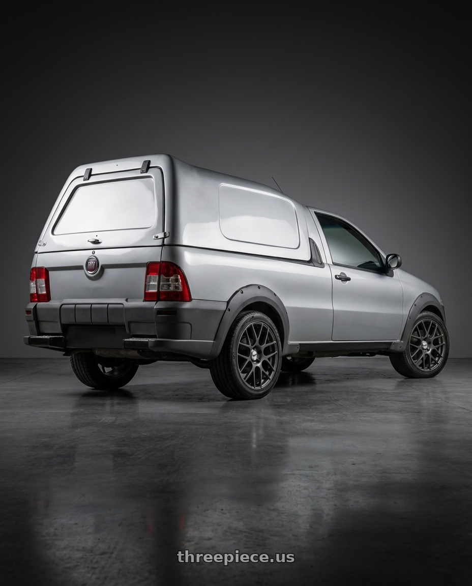 fiat strada com bau prata 2010 with TSW NURBURGRING 5X114.3 17X7.5 +45 MATTE GUNMETAL wheels rear three quarter view square tires