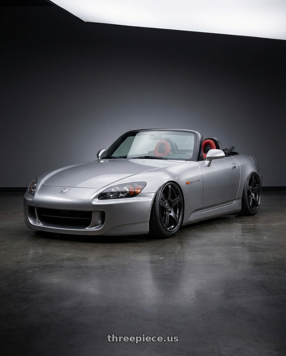 2009 Honda S2000 with Ssr Gtv01 5x114.3 18x8.5+40  FLAT BLACK wheels front three quarter view stanced stance