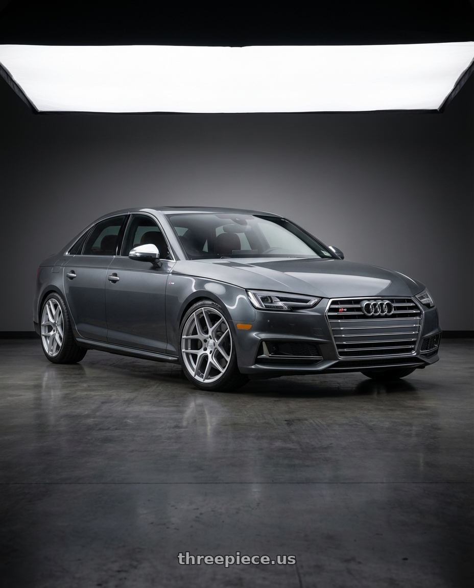 2015 Audi S4 B8.5 with Aodhan AFF2 5x112 19x8.5+35 Gloss Silver Machined Face wheels front three quarter view lowered stance