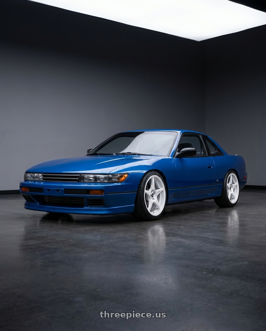 1993 nissan 240sx coupe base jet stream blue with Stage Wheels Knight 5x120 17x9 +10 White wheels