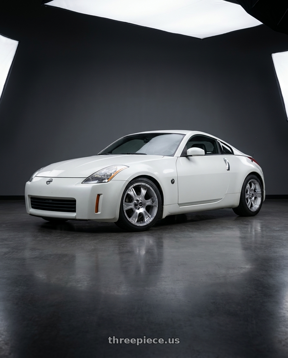 2002 Nissan fairlady z white with American Racing AR889 DAGGER 5x114.3 20x8.5 +35 SILVER MACHINED wheels