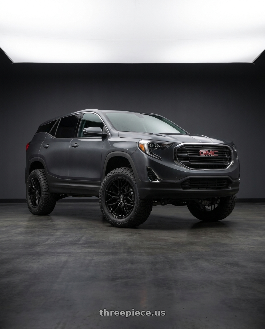 2019 GMC Terrain with Rohana RFX17 5x115 20x11 +0 Gloss Black wheels front three quarter view lifted stance