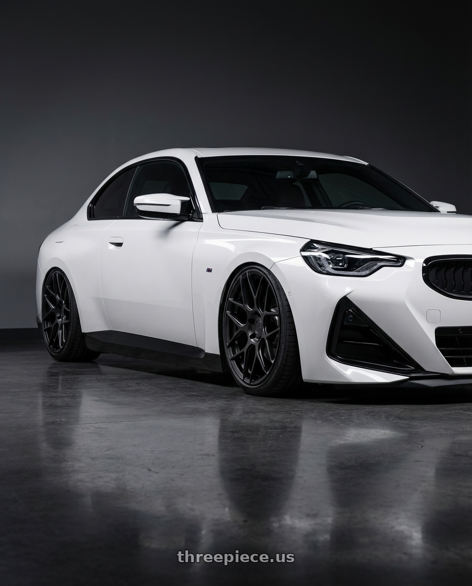 2024 BMW 2 Series G42 with Aodhan AFF2 5x112 19x9.5+35 Matte Black wheels front three quarter view stanced stance