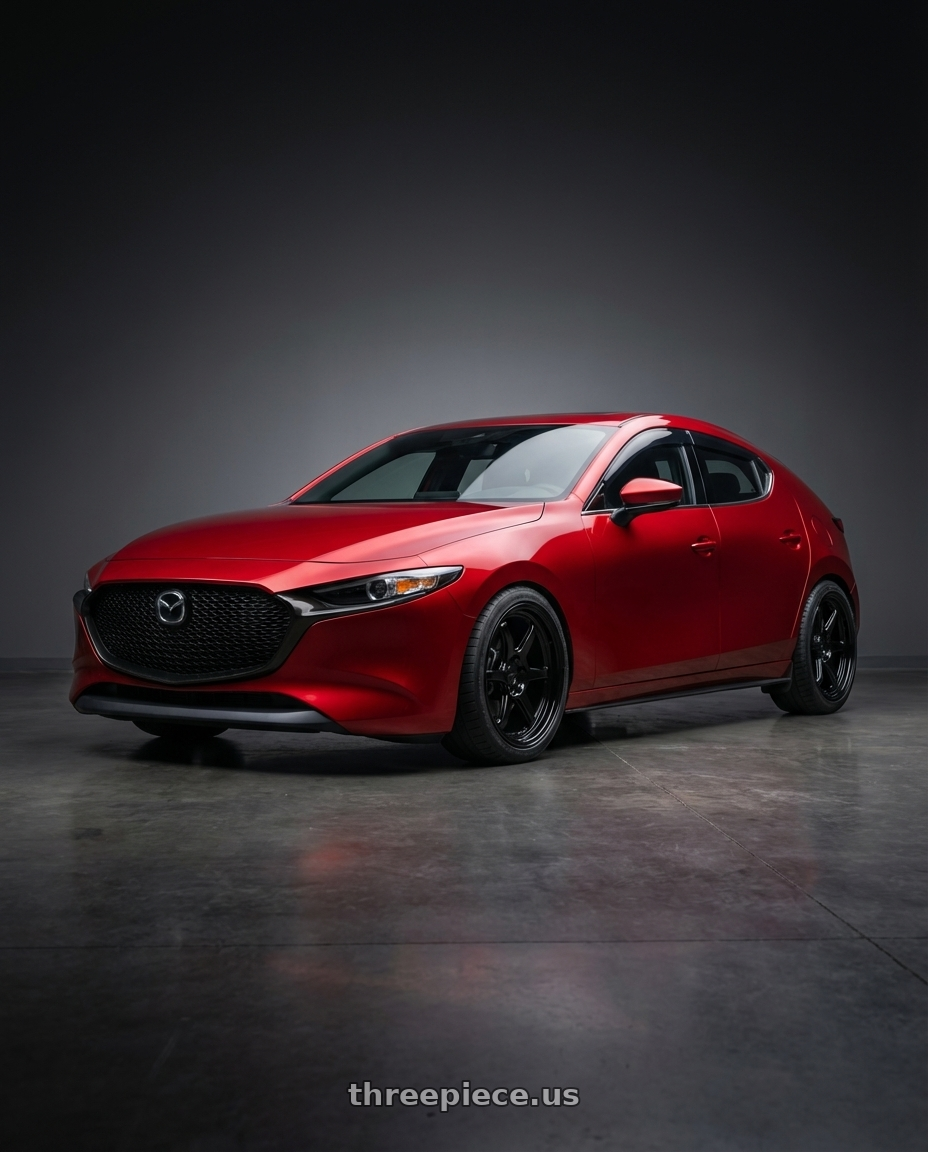 2023 Mazda 3 Premium hatchback with Kansei K14B Roku 5x114.3 18x10.5 12 Gloss Black wheels