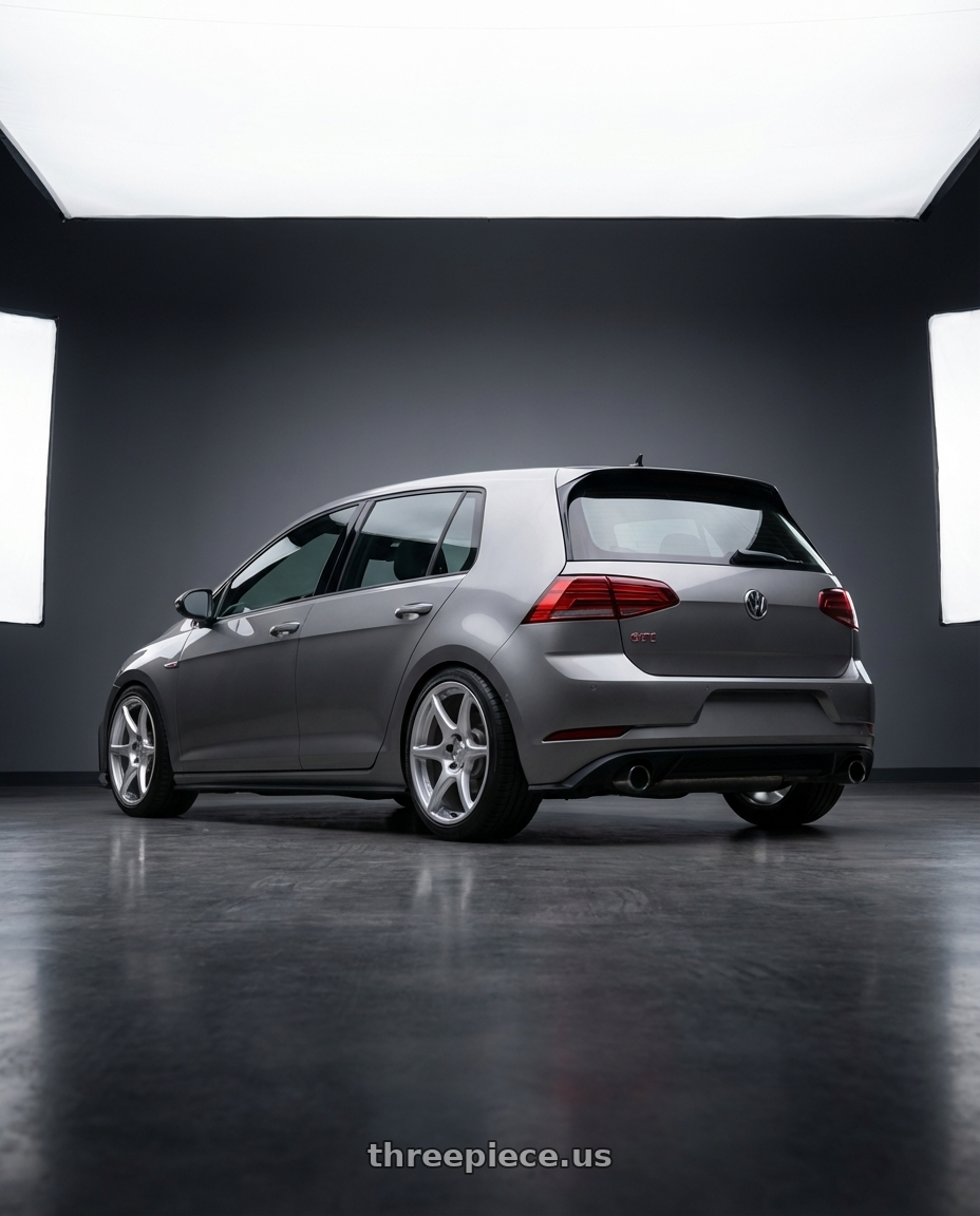 2019 Volkswagen GTI MK7 with Kansei K11S Tandem 5X112 18x8.5 35 Hyper Silver wheels rear three quarter view square tires