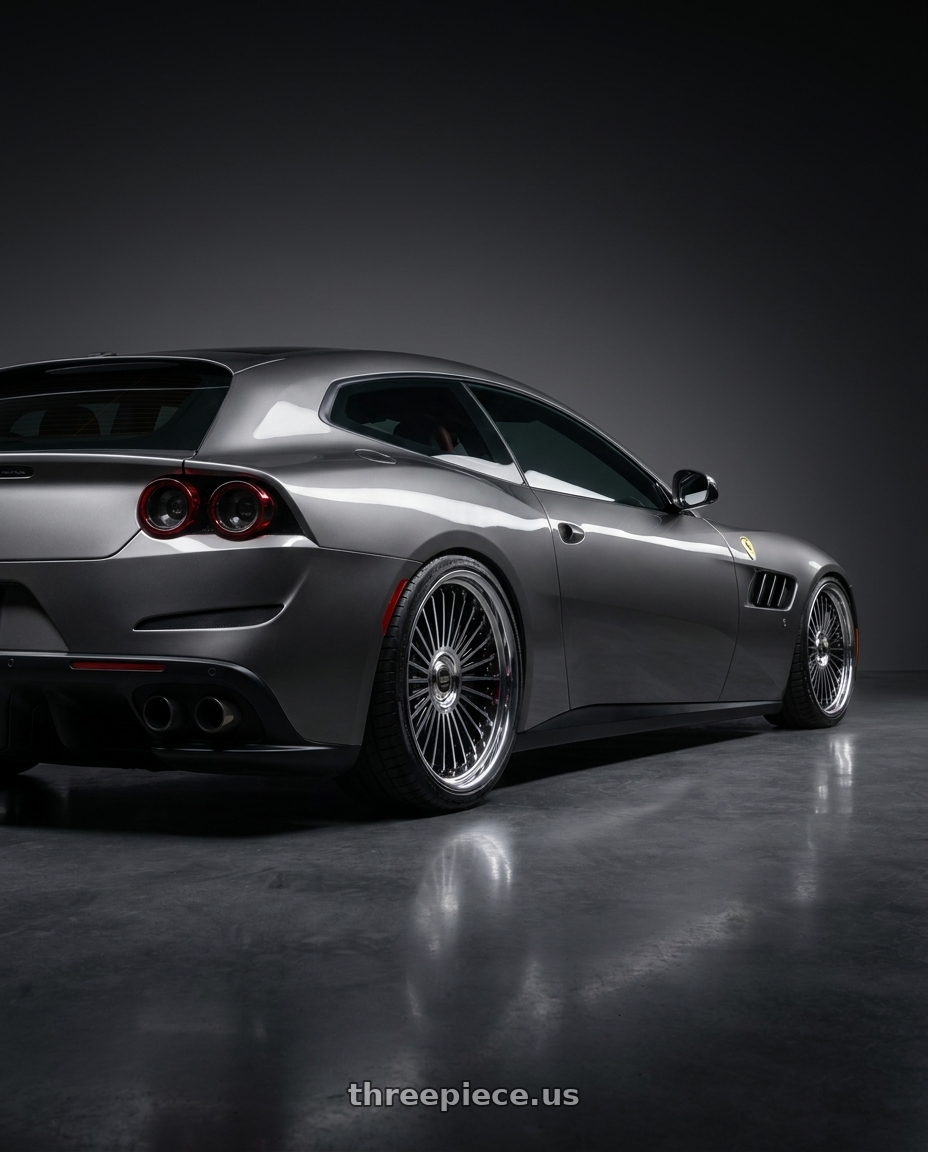 2020 ferrari gtc 4 lusso with Work Emitz Black Polish 5x114.3 19x10.0 +22 wheels rear three quarter view slight stretch tires
