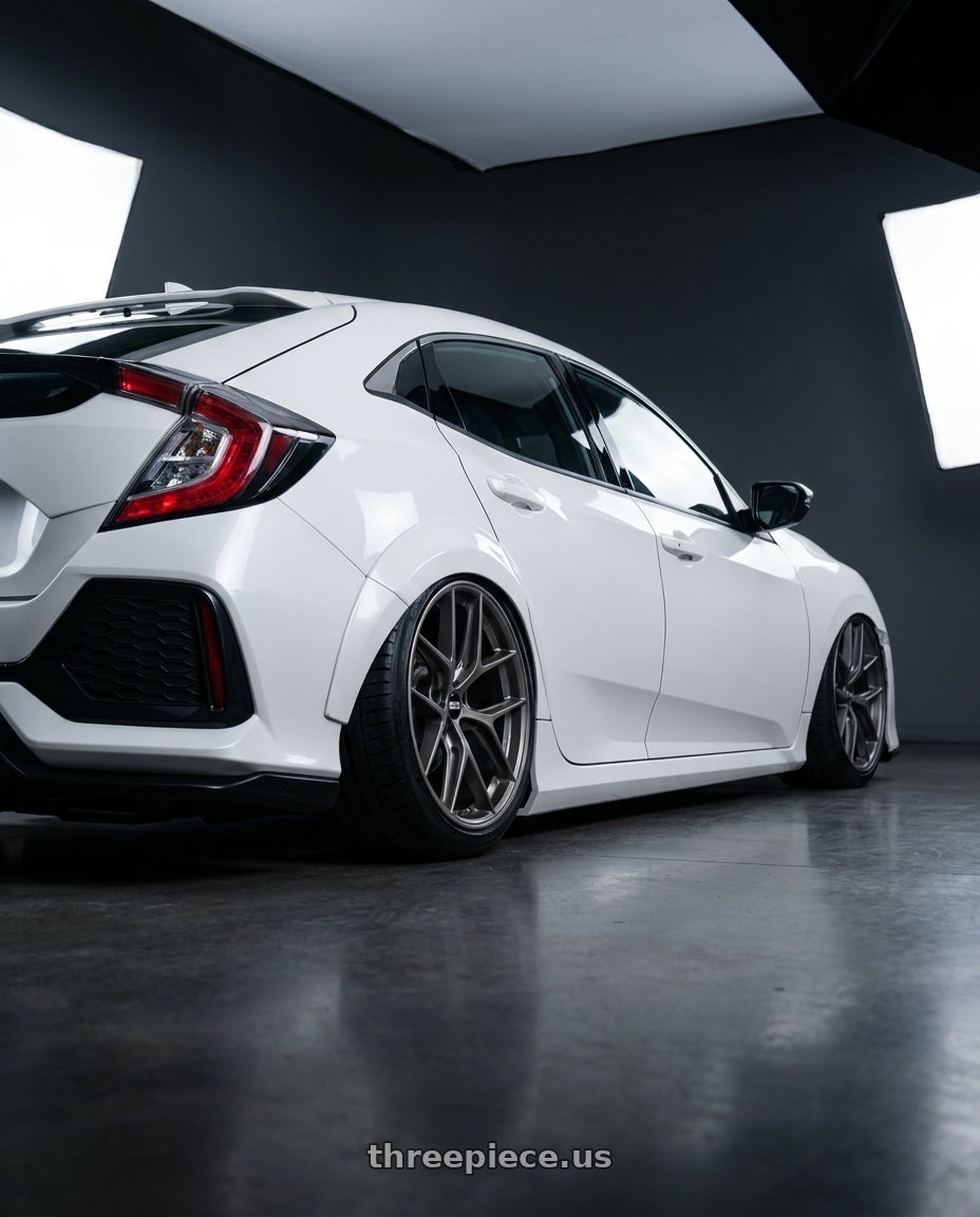 2019 Honda Civic with BBS CC-R 5x114.3 19x8.5+30 Satin Platinum wheels rear three quarter view slight stretch tires