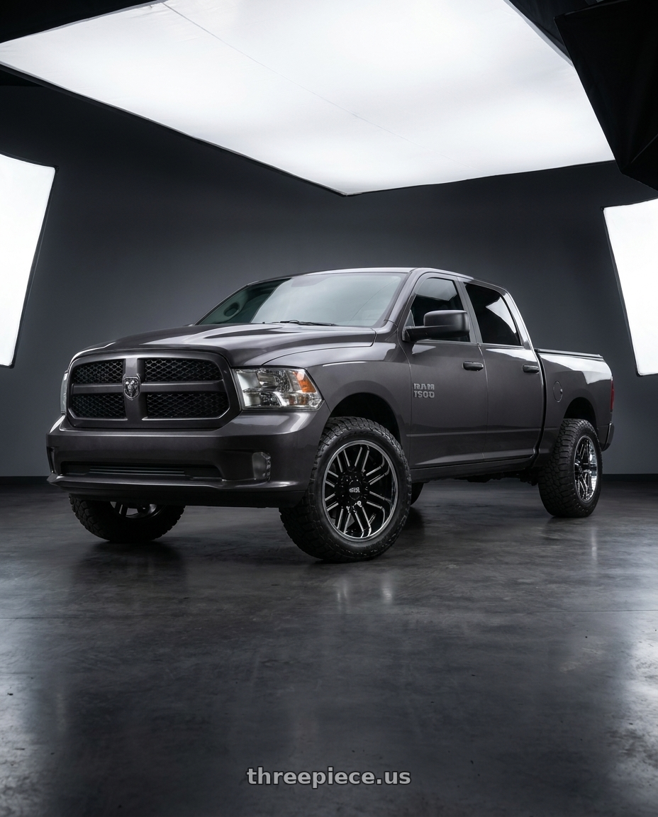 2024 Ram 1500 with Moto Metal MO202 6X139.7 22X12 -44 GLOSS BLACK MACHINED CENTER CHROME LIP wheels