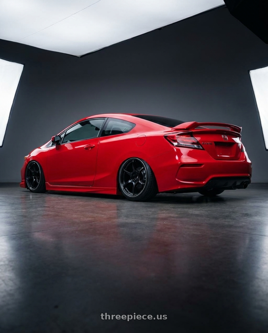 2011 Honda Civic Si with Advan RGIII 5x114.3 18x8.5+31 Gloss Black wheels rear three quarter view slight stretch tires