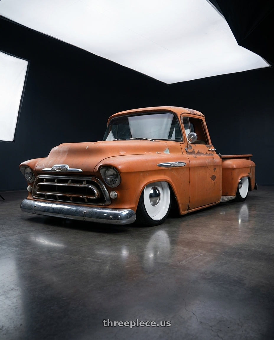1955 Chevy 3100 with Boyd Coddington 61W Smoothie 5x114.3 20x9 0 White wheels