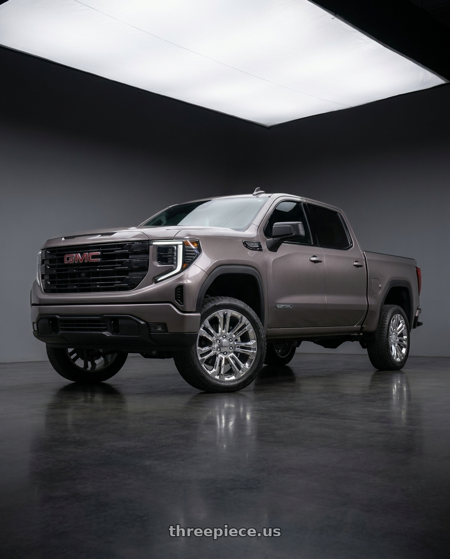 2023 GMC sierra 1500 elevation in titanium rush metallic with OE Wheels CV43B 6x139.7 22x9+24 Chrome wheels