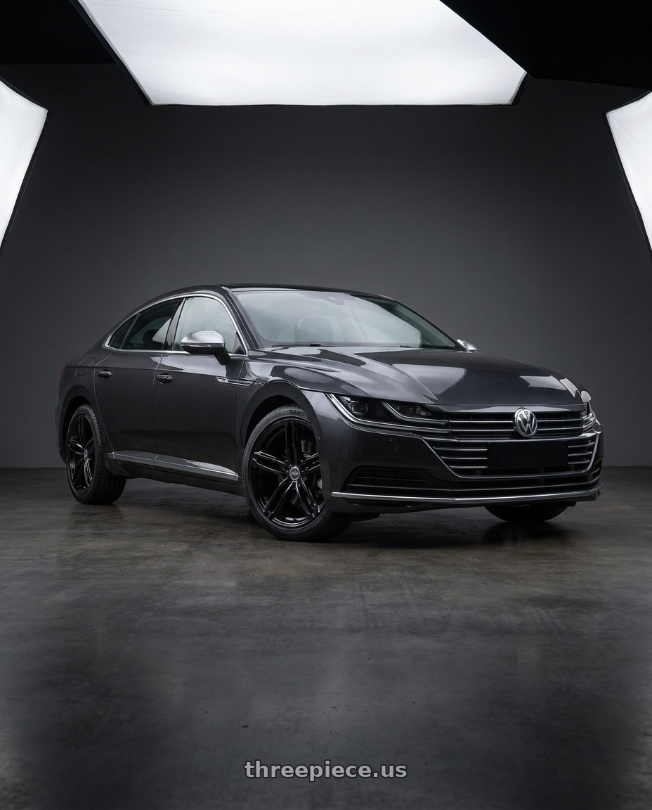 2019 Volkswagen Arteon with OE Wheels AU12 5x112 18x8+45 Gloss Black wheels front three quarter view stock stance