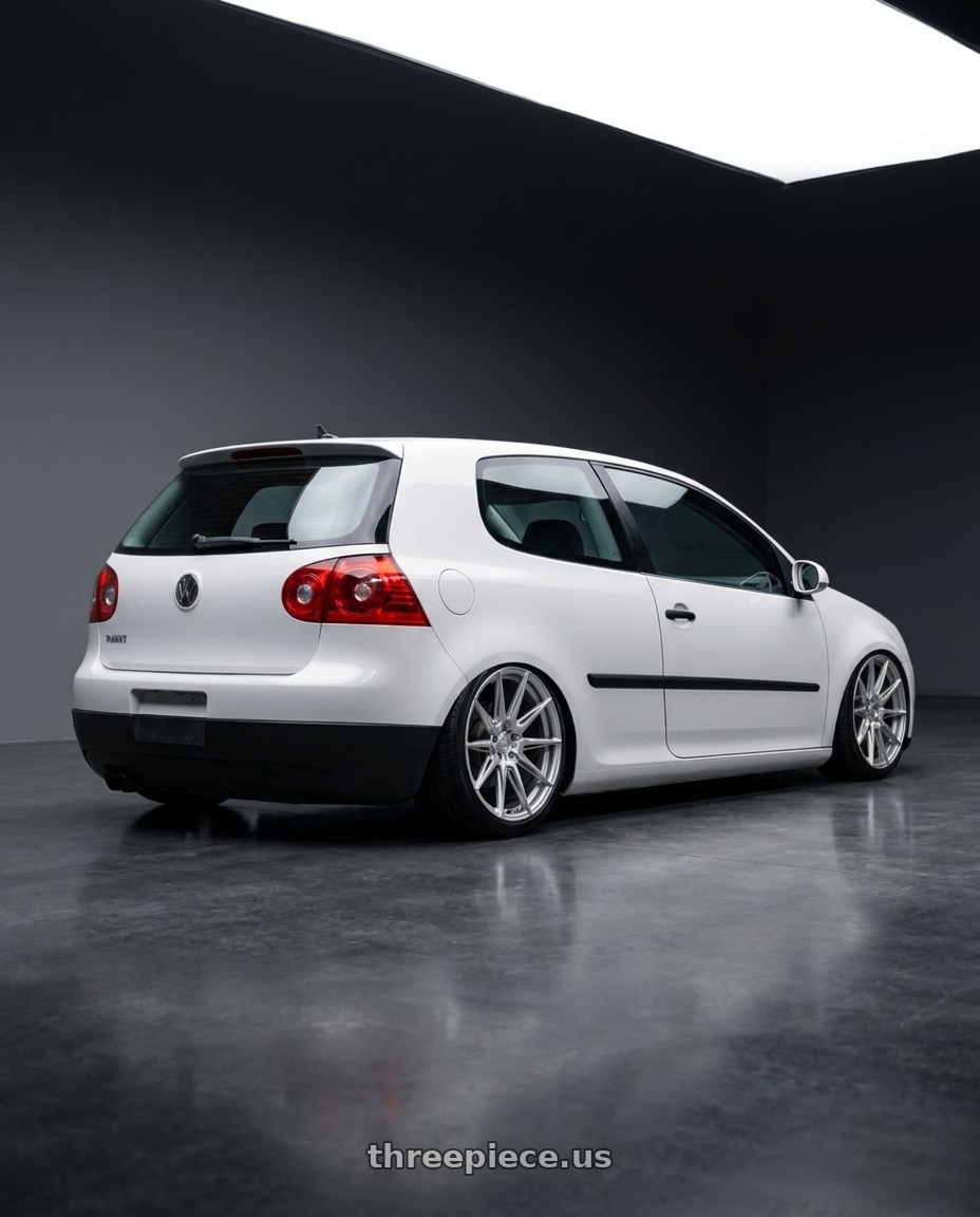 2009 vw rabbit with ADV.1 ADV5.0 5x112 19x8.5 +45 Platinum wheels rear three quarter view square tires