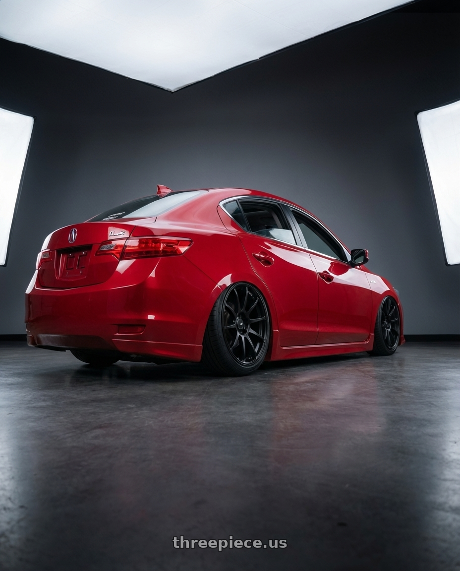 2012 Acura ILX with Ssr Gtv02 5x114.3 18x9+45  FLAT BLACK wheels rear three quarter view slight stretch tires