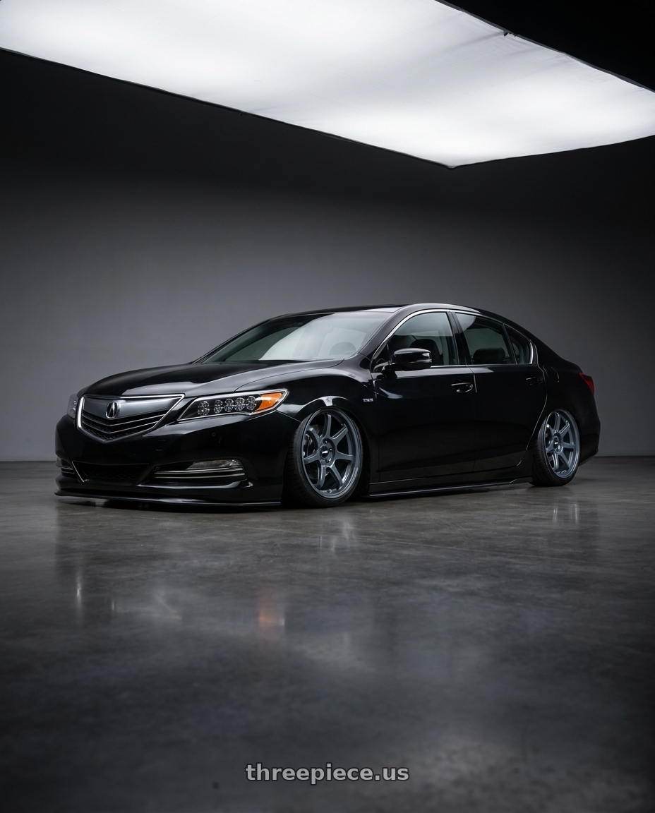 2015 Acura RLX with Rotiform BPU 5x120 18x9.5 +38 Gloss Blue Gray wheels front three quarter view stanced stance