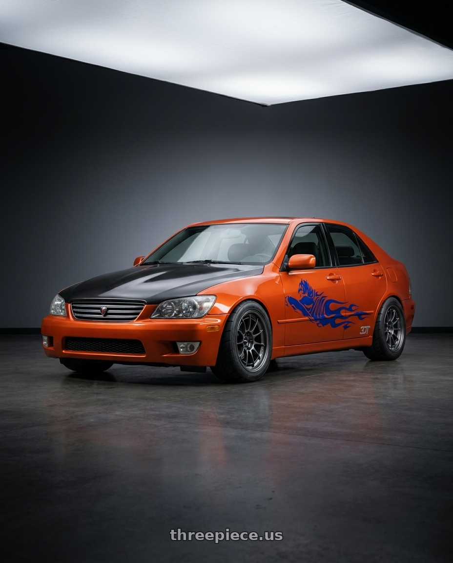2001 Lexus IS300 orange with Enkei NT03+M 5x100 18x9.5+40 Gunmetal wheels