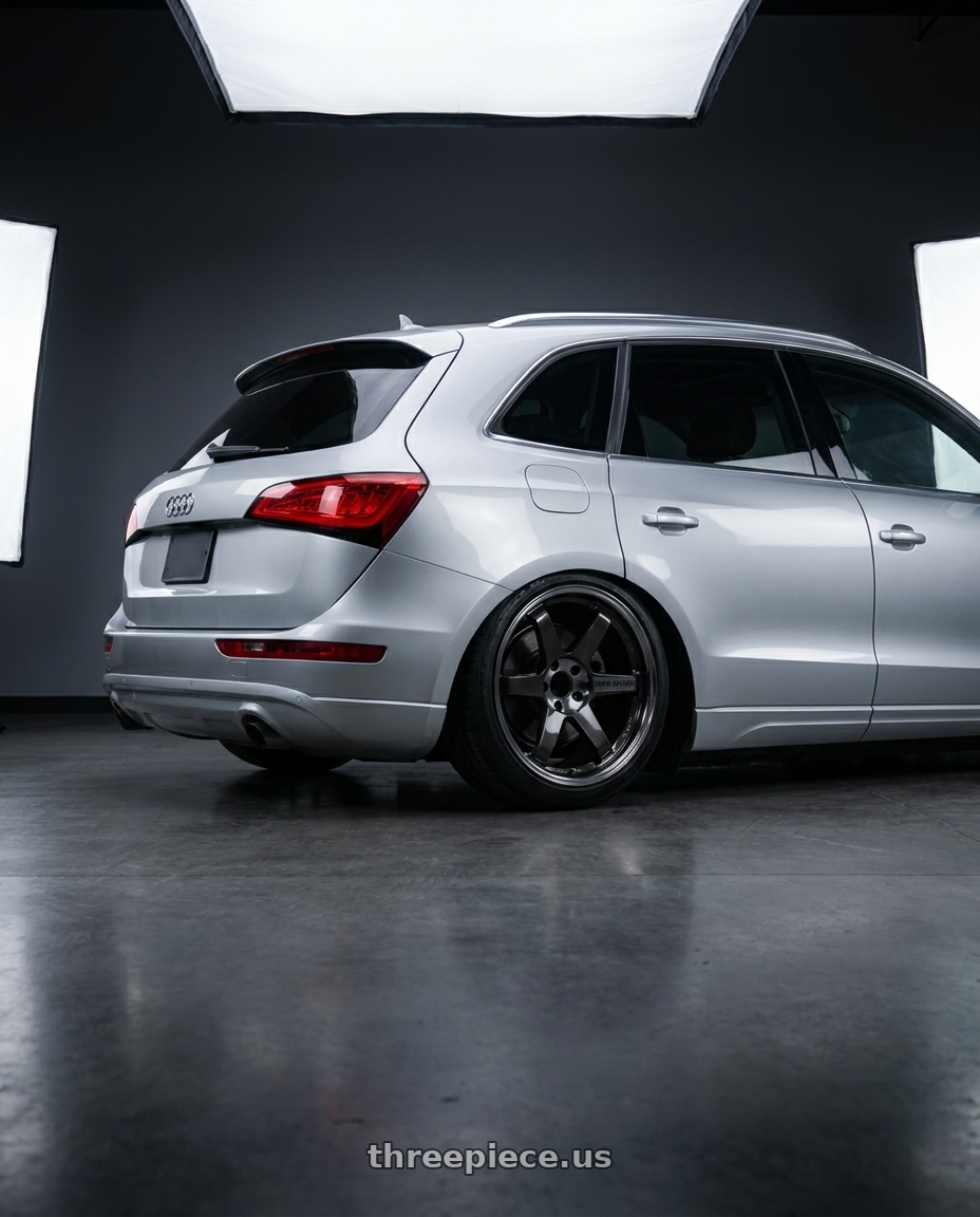 2013 AUDI Q5 with Volk Racing TE37SL 5x114.3 19x10.5+12 Pressed Double Black wheels rear three quarter view square tires