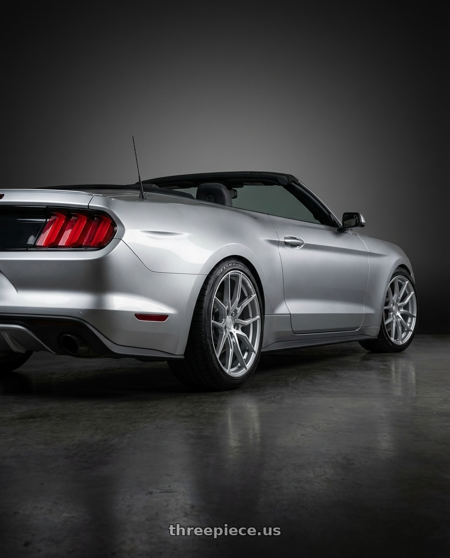 2018 ford mustang with Aodhan AFF1 5x114.3 20x10.5+45 Gloss Silver Machined Face wheels rear three quarter view slight stretch tires