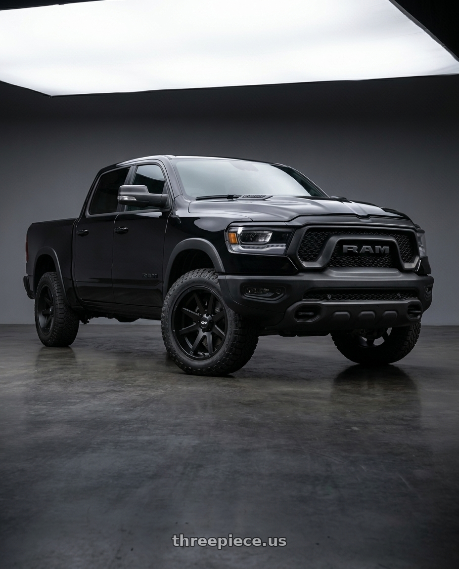 2021 Ram 1500 Laramie fitted with Ion Type 143 6x139.7 20x10-19 Matte Black $315 wheels