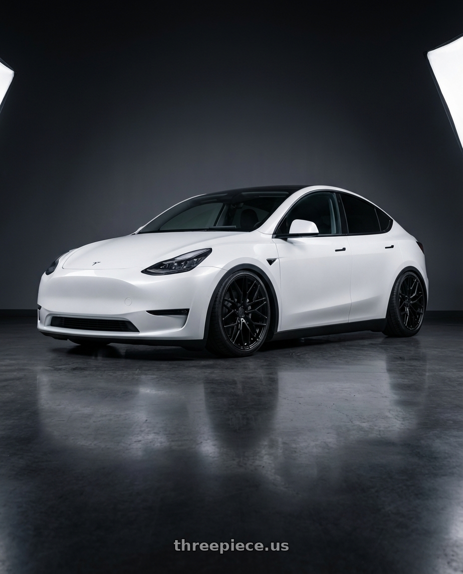 2024 Tesla Model Y with Avant Garde Wheels M520R 5X114.3 20x10 +35 Gloss Black wheels