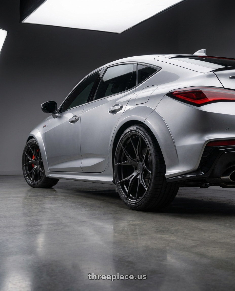 2025 Acura Integra Type s with Rohana RFX5 5x120 19x9.5+35 Matte Black wheels rear three quarter view square tires
