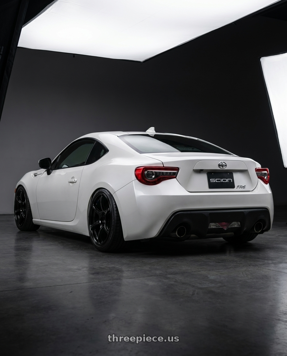 2016 Scion FR-S with Advan RGIII 5x100 18x9.5+45 Gloss Black wheels rear three quarter view slight stretch tires